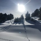 Snow and silhouettes on the Paniquera blue run