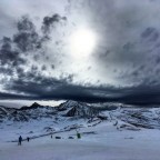 Snow clouds rolling into Grandvalira Soldeu. Looking across to the top of the TSD6 Solana and TSD6 Llosada chairlifts.