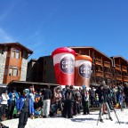 Crowds outside Hotel Nordic watching the Super G Finals